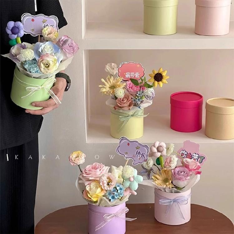 Small Handcrafted Flower Bucket with Fashionable Bows Practical Miniature DIY Bucket Suitable for Parties & Gifts