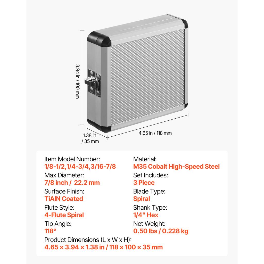 SucceBuy Step Drill Bit TiAlN Coating Cobalt HSS High Speed Steel Four Spiral Flute Step Bit for Metal Stainless Steel Aluminum