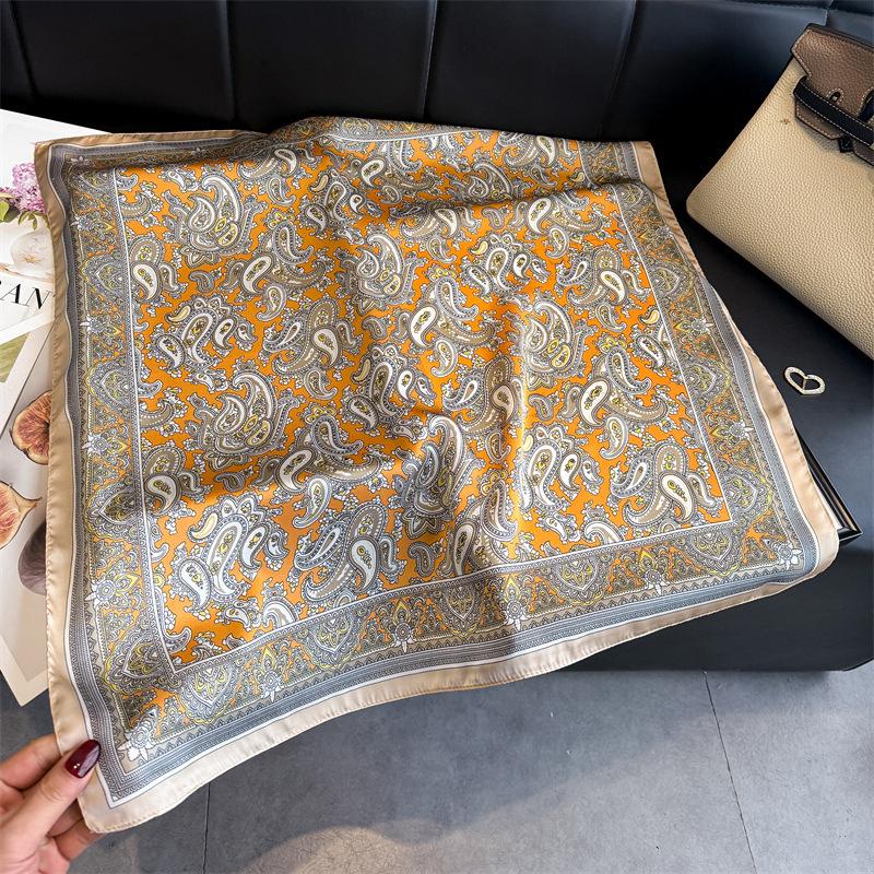 Versatile Cashew Nut Simulation Silk Printing Women's Silk Scarf Square Scarf Premium Shawl Sunscreen Neck Scarf Headscarf Scarf