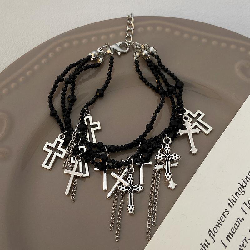 

Многослойные браслеты с подвеской в виде креста из бисерной цепочки для мужчин и женщин, хип-хоп, панк, для вечеринок, ювелирный подарок