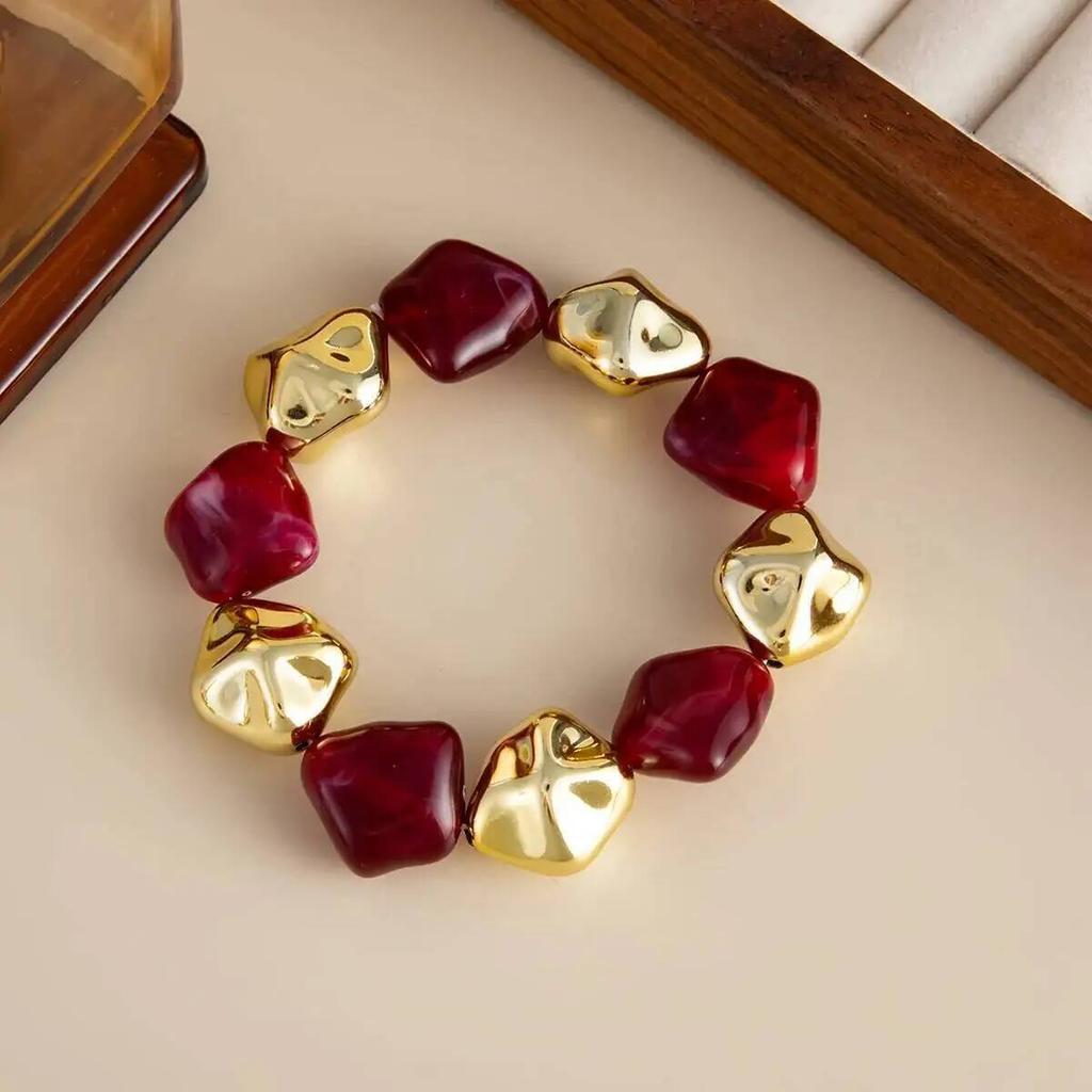 IngeSight.Z 8 Colors Boho Acrylic Irregular Bead Chain Bracelets Women Vintage Geometric Handmade Bangle Couple Jewelry Pulsera