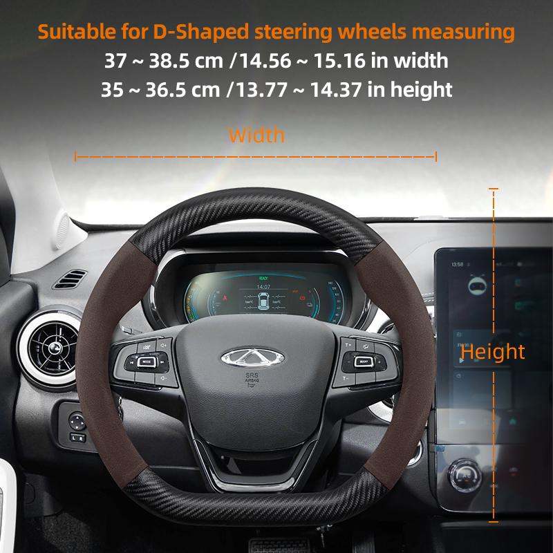 For CHERY Suede Carbon Fiber PU Leather Steering Wheel Cover Fit Tiggo 7 Pro Max 2 8 4 5 9 Qq Fx Arrizo Fulwin Omoda T11 QQ