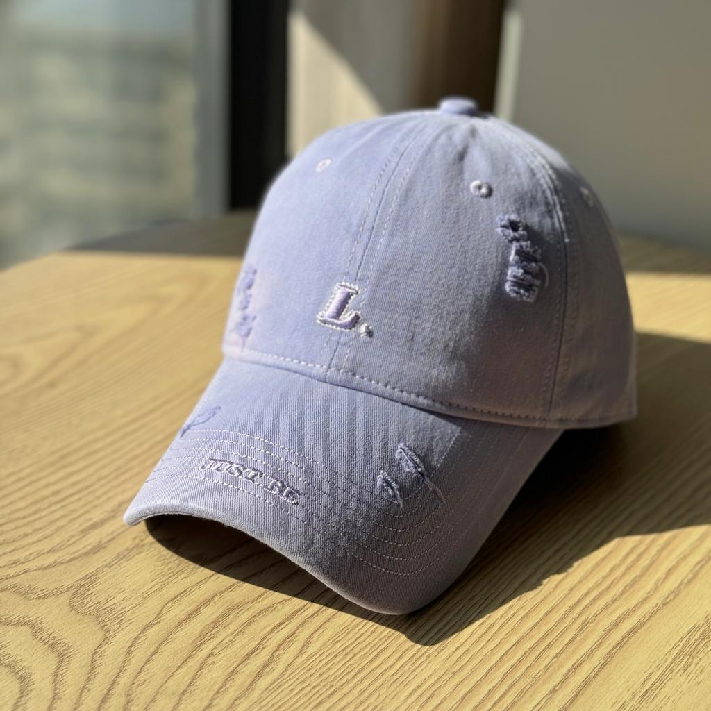 High-quality ripped embroidered baseball cap for women, simple and versatile, blue, for spring and summer L Large head circumference baseball cap