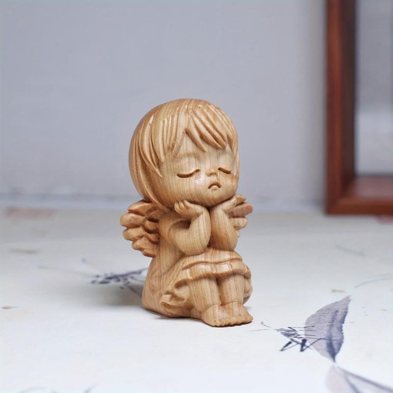 Wooden Angel Figurine Cute Heart-Shaped Wooden Home Decor Indoor Outdoor Statue Ornament Ideal for Christmas Gift Multiple Sizes Available