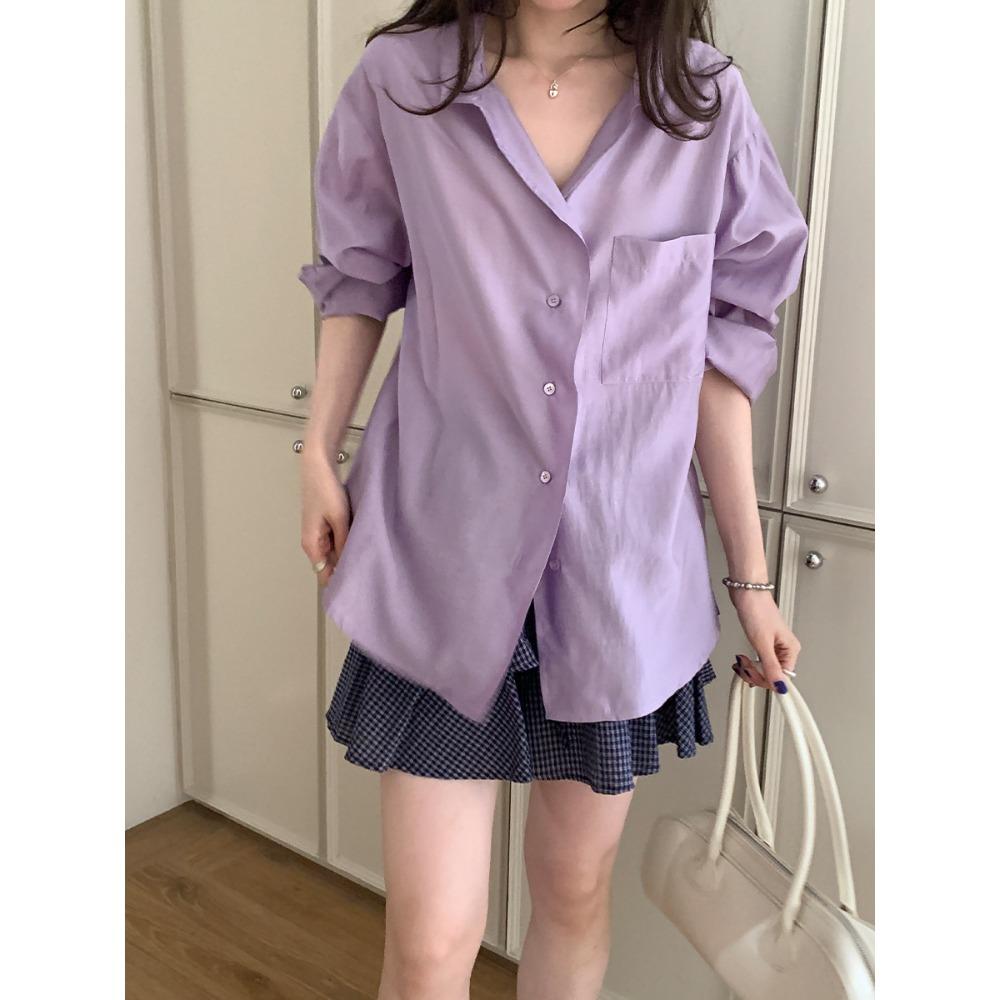 

Lazy Loose and Thin Long-sleeved Shirt Woman M фиолетовый