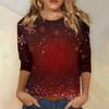 Women's Fashionable Casual Three Quarter Sleeve Christmas Printed Collar Pullover Top