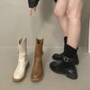 British Style Thick-soled Mid-tube Knight Boots Women's Autumn and Winter Belt Buckle Boots 2025 Western Cowboy Boots Versatile Martin Boots