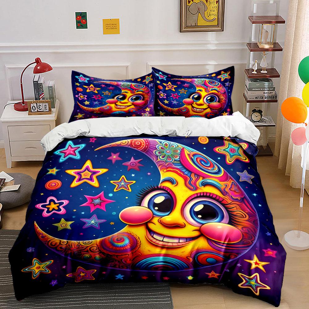 Colorful Moon Starry Decorative Set Soft Comfortable Duvet Cover Bedding Set Included 1*Duvet Cover & 2*Pillowcases, Gift