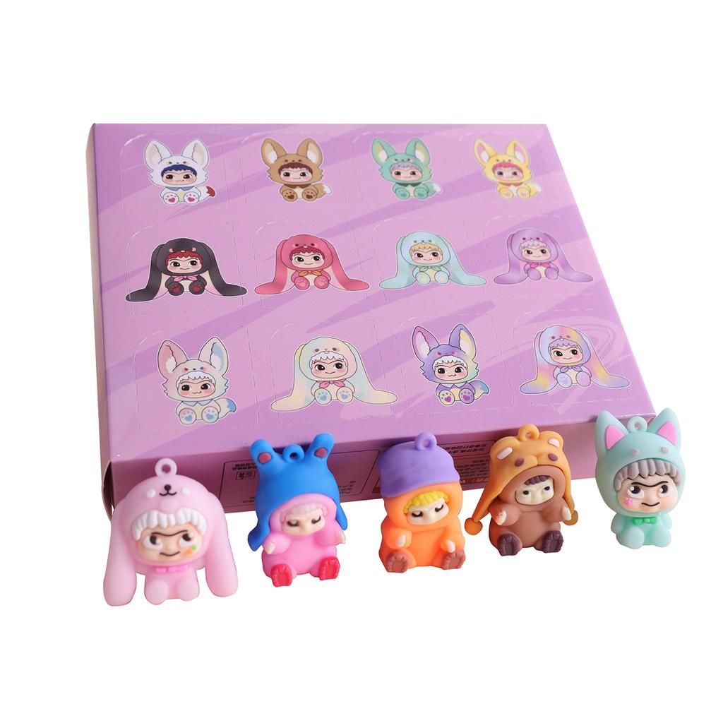 24-Piece Box Keychain Set - Trendy Collectible Toy Figures With Unique Accessories For Bags & Decor