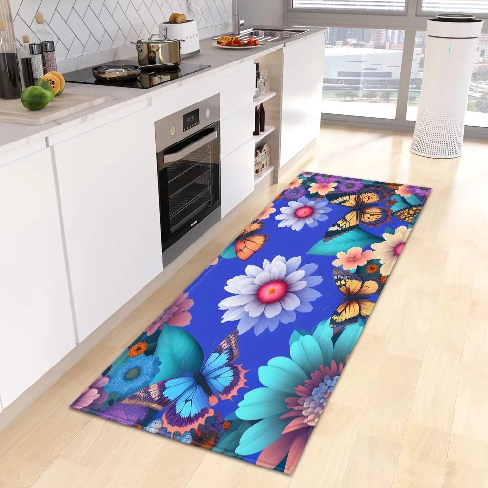 Blumenmuster Teppich Flur Bad Eingangstür Rutschfeste Fußmatte Zuhause Wohnzimmer Kinderzimmer Balkon Bodendekoration Teppich
