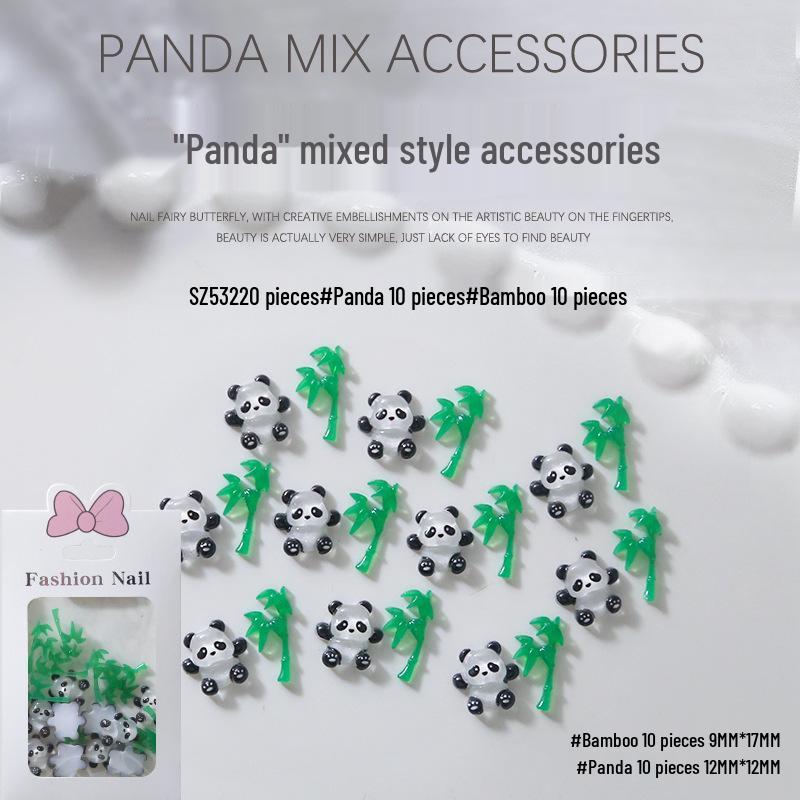 Panda Bamboo 3D Nail Art Rhinestones - Cute Chinese Style Resin Accent, 20 Pieces