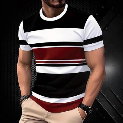 2025 Stripe Print Casual Short Sleeve T-Shirt Men'S T-Shirt 3D Round O-Neck Casual Street Hip Hop Trend Clothing