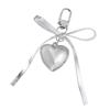 Silver Leather Bowknot Keychain Cuteness Fashion Accessory with Heart Charm Key Holder Suitable for Women and Couples