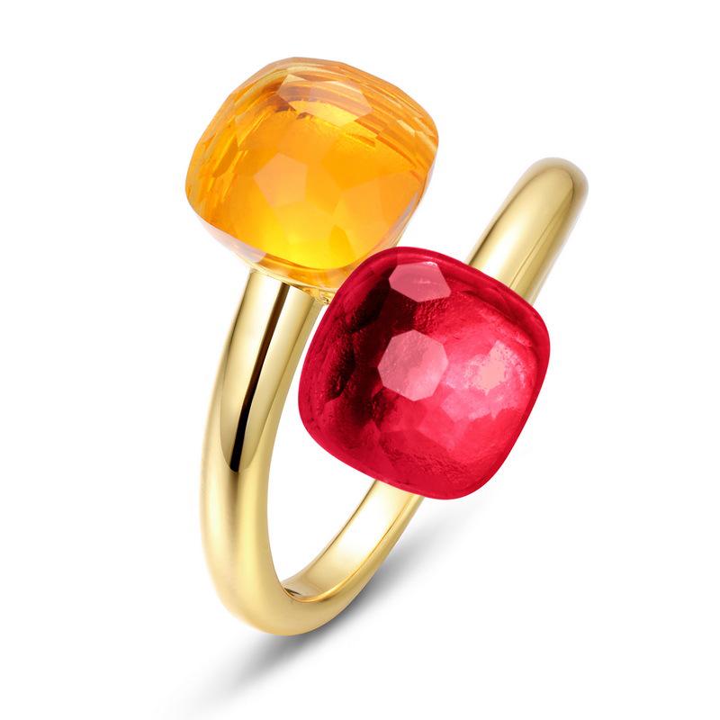 Bonbonfarbener Edelsteinring: S925 Silber, Vergoldet, Offenes Fingerdesign für Damen, Europäische & Amerikanische Leichte Luxusmode.