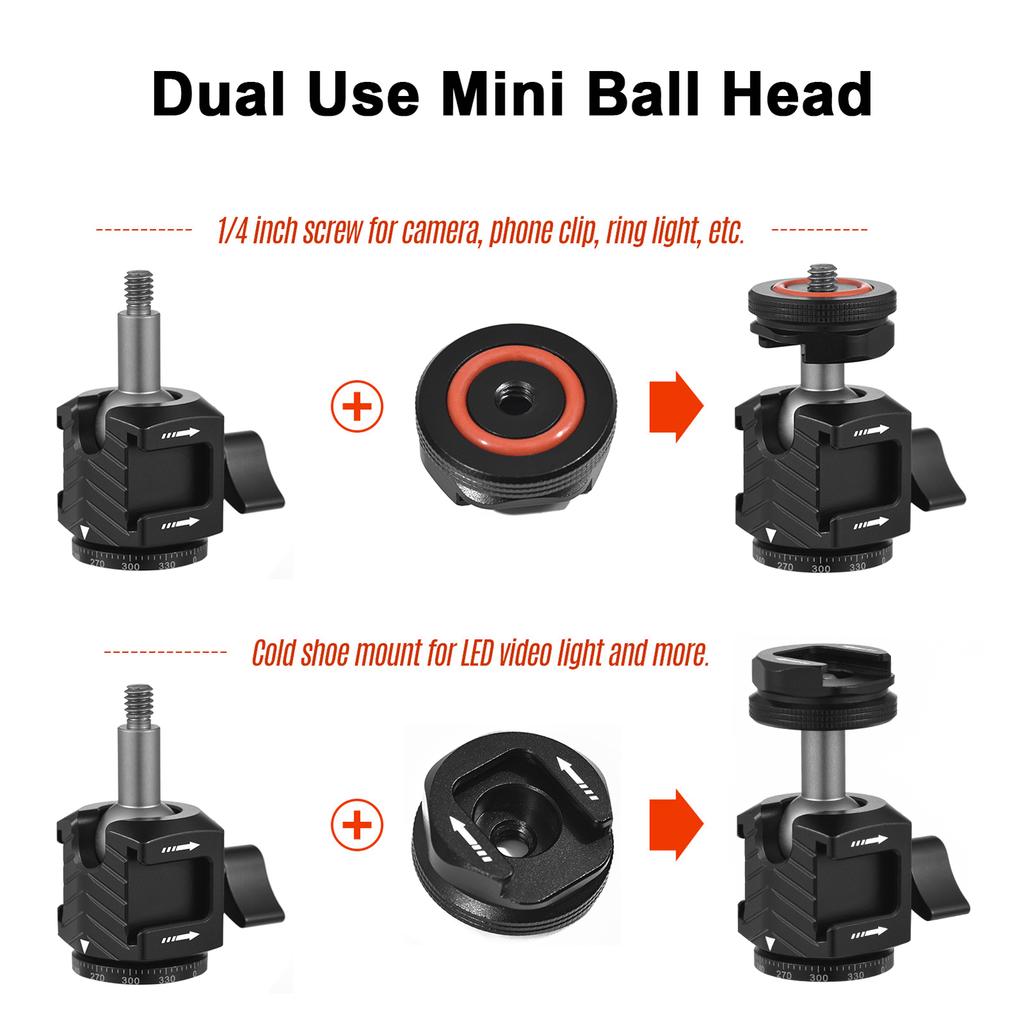 Multi functional Mini Ball Head 360 degrees Rotatable Aluminum Alloy Ballhead Adapter Tripod Head 1 4 Inch Screw &