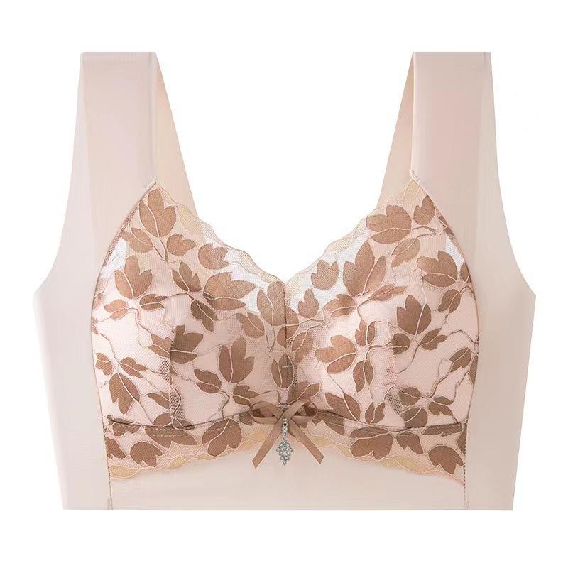 Lace Plus Size Bra Women's Adjustable Bra Comfortable Without Steel Rings Gathered Vest Style Anti Sagging Bra