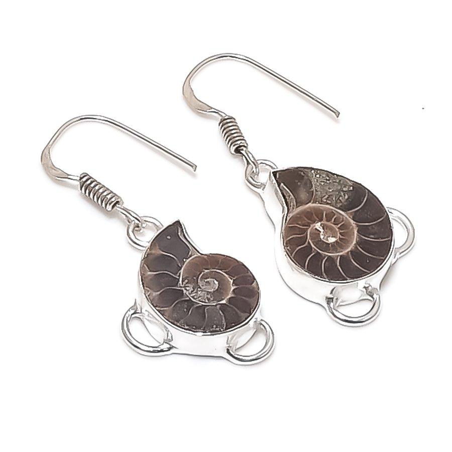 

Натуральный ископаемый аммонит, драгоценный камень, ручная работа, серьга из стерлингового серебра 925 пробы, 1,58 F9O17