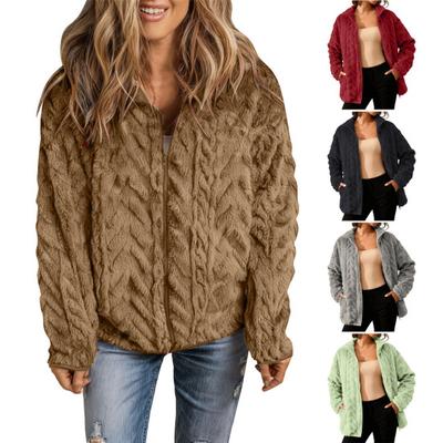 Winter Fleece Jacket for Women Stand Collar Zip Up Sherpa Coat Fuzzy Long Sleeve Fall Casual Outerwear with Pockets
