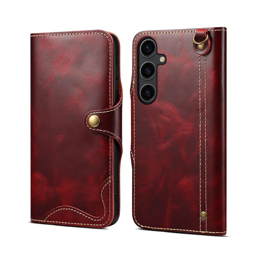 Retro Genuine Leather Case for Samsung Galaxy S26 Ultra S26+ S20 S10 Note 10 Plus Business Purse Cover with Lanyard Card Pocket