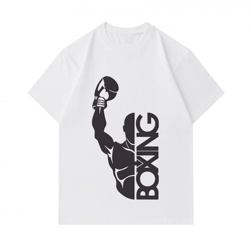 Men's 100% Cotton Crew Neck Short Sleeve T-Shirt, Boxer Champion Victory Boxing Graphic Print Casual Comfy Tee Top for Daily Outdoor Sports Workout We