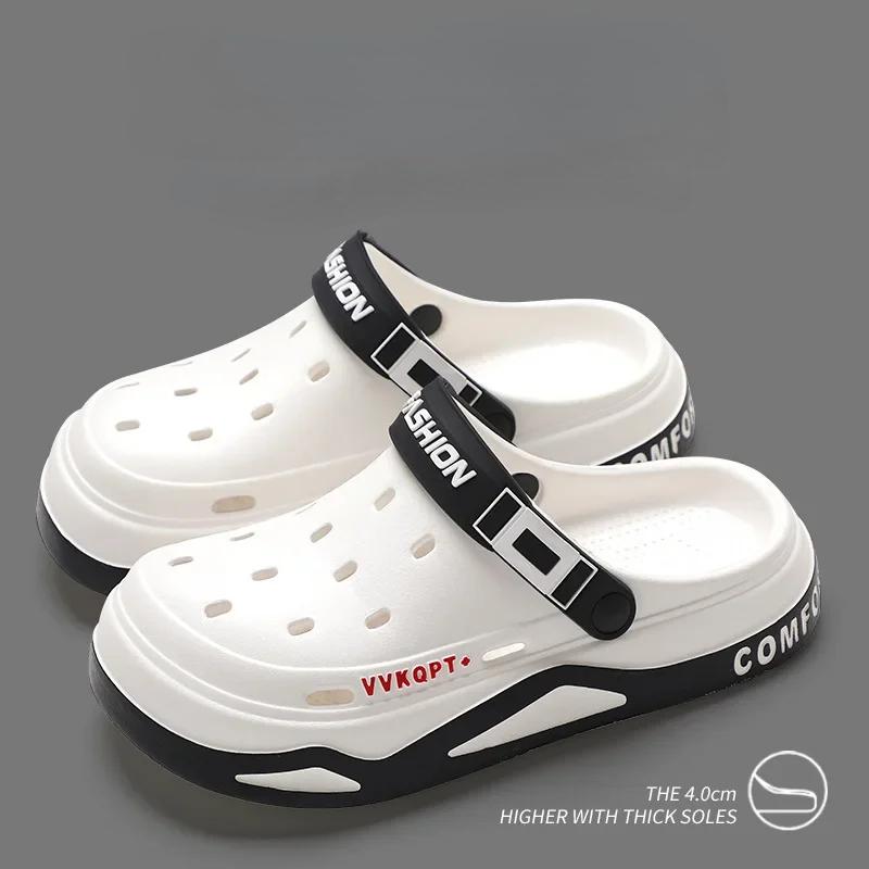 Fashion Summer Men's Sandals Clogs Thick Sole Slipper Waterproof Anti-Slip Sandals Flip Flops Non-slip Soft EVA Hole Shoes