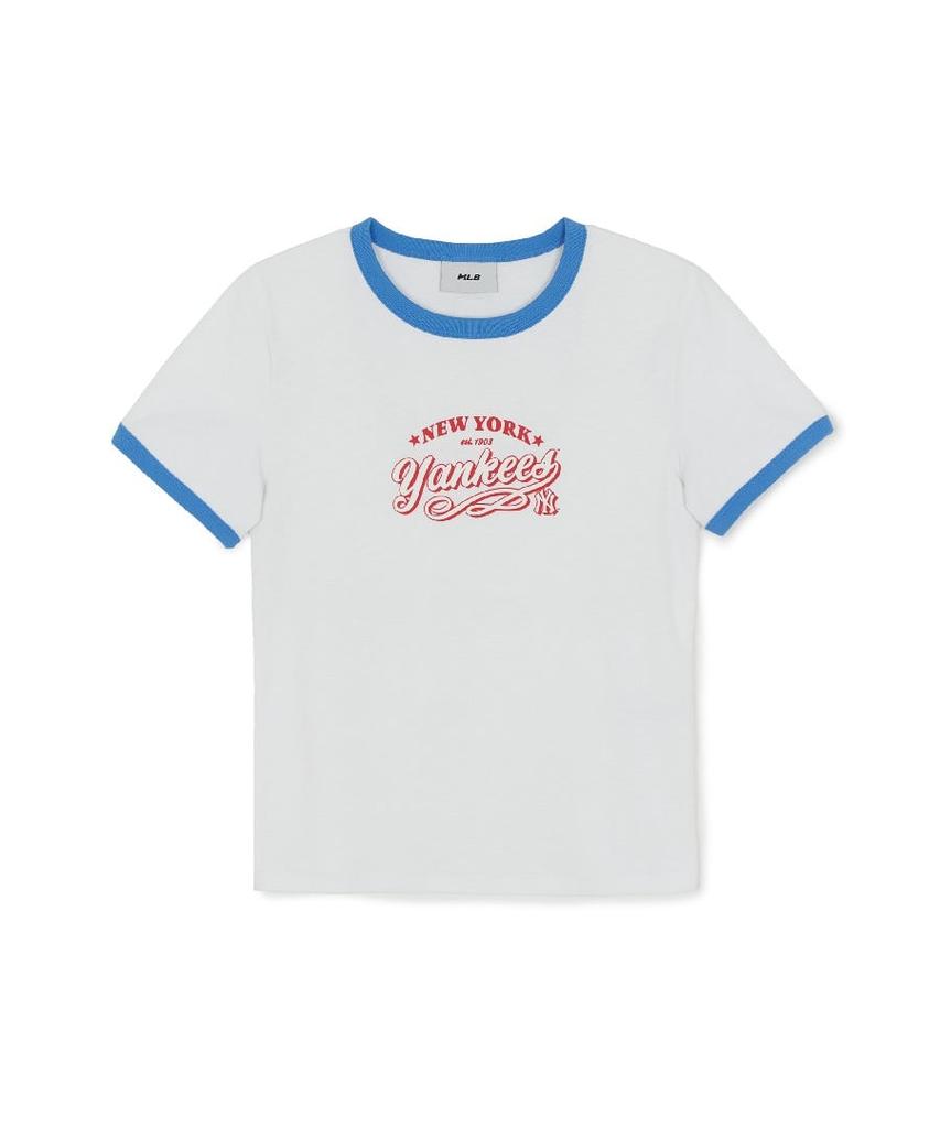 Emelbi Women'S Varsity Lettering Slim Slub Ringer T-Shirt Ny (White)