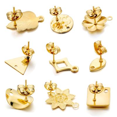 10Pcs Gold Color Stainless Steel Geometric Flower Earring Stud Round Earrings Base Connectors for DIY Jewelry Making Accessories