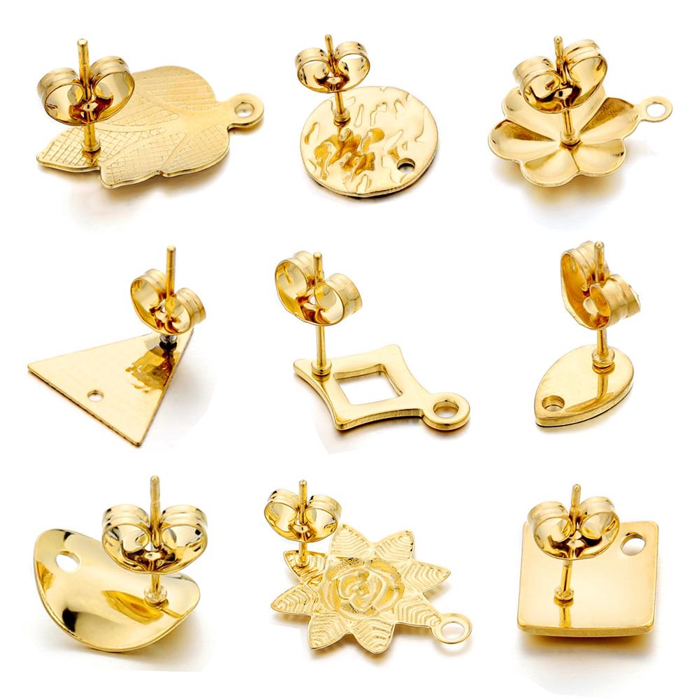 10 Stück Goldfarbene Edelstahl Geometrische Blume Ohrstecker Ohrring Basisverbinder für DIY Schmuckherstellung Zubehör