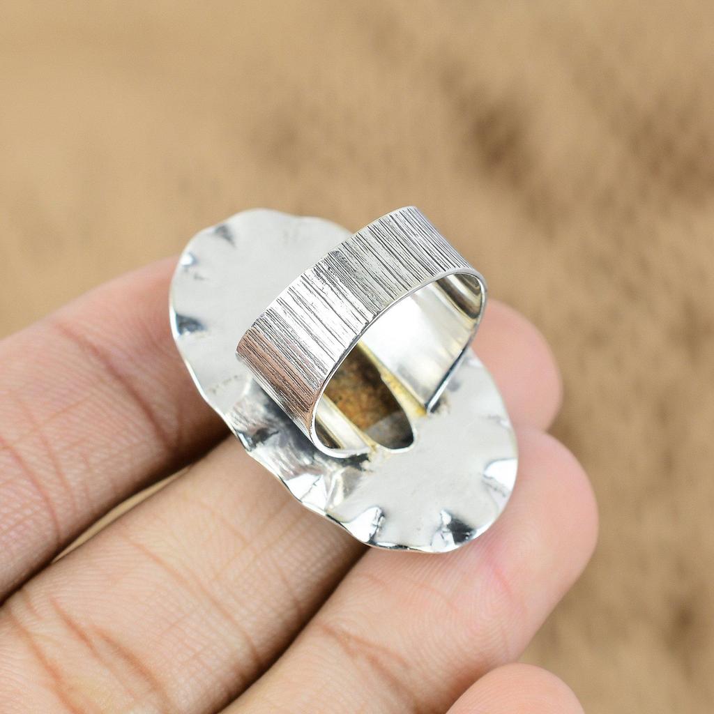 Wedding Gift For Her 925 Silver Natural Picture Jasper Promise Ring Size 8.25