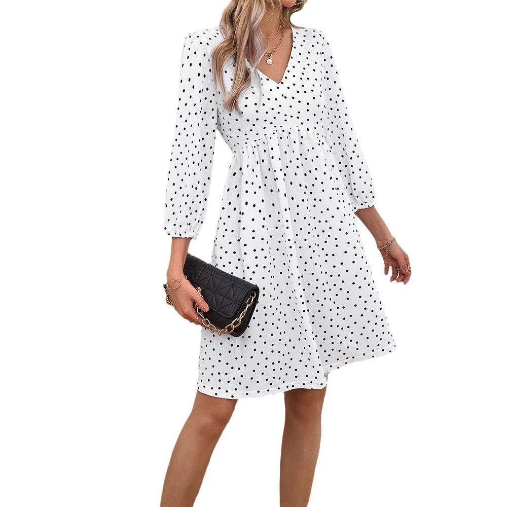 Women's Summer Polka Dot Temperament V-neck Long-sleeved Dresses