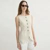 French old money style linen vest commuter waist vest sleeveless top women's summer square collar linen single-breasted vest