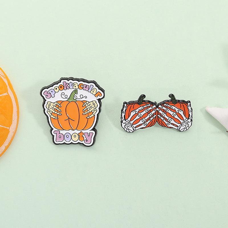 Pumpkin Butt Skeleton Hand Enamel Pins Spooktacular Booty Halloween Brooches Lapel Badge Fashion Jewelry Gifts for Friends