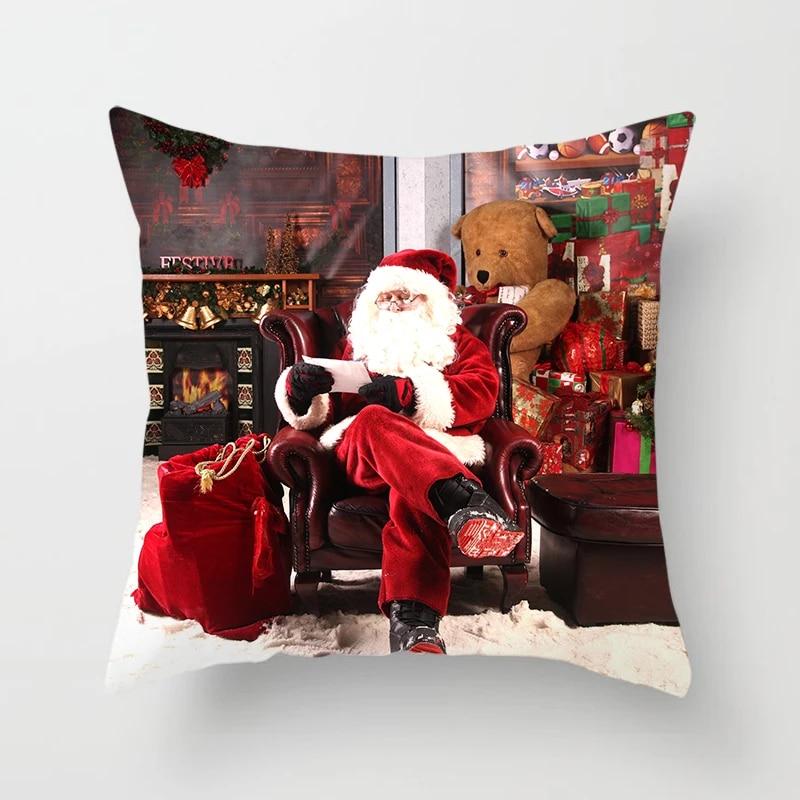 Christmas Pillowcase Winter Snow Scene Santa Claus Print Pillowcase Living Room Sofa Cushion Cover Christmas Home Decoration