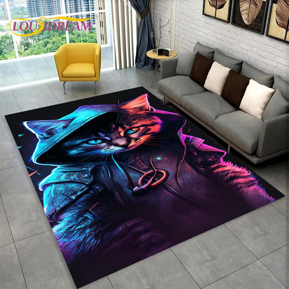 Cartoon Cute Cat Area Rug Large,Carpet Rug for Living Room Bedroom Sofa Doormat Kitchen Decoration,Child Non-slip Floor Mat