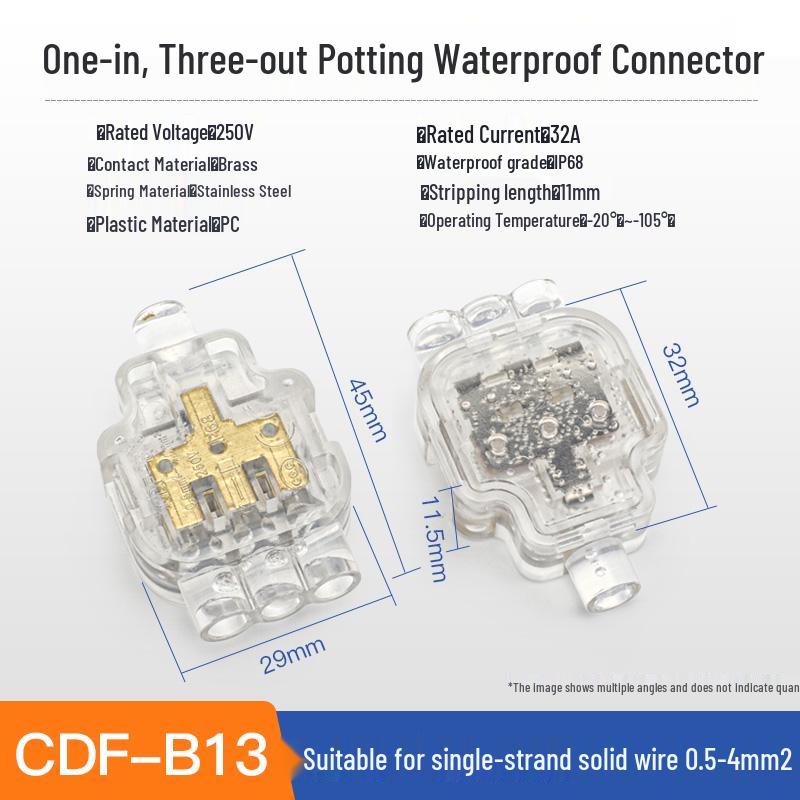 Compact Waterproof 2-In 2-Out Quick Wiring Terminal for Single Strand Hard Wire