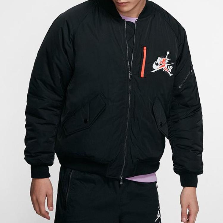 Jordan Wings MA-1 Estampado de Logotipo Cálida Chaqueta Bomber Casual Holgada con Cremallera para Hombre Chaquetas Negro AV2599-010