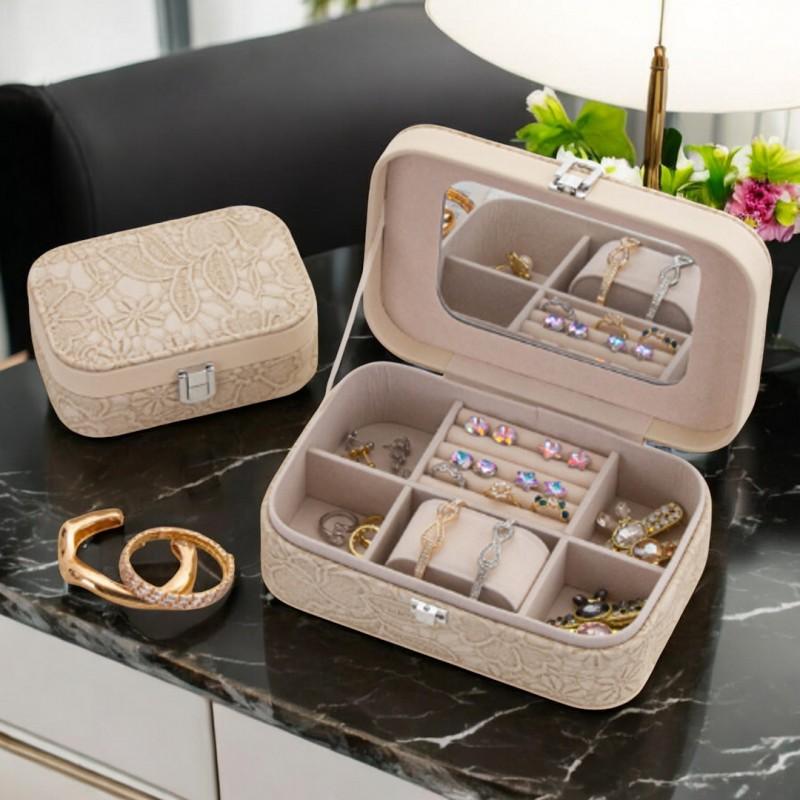 Jewelry Box Case Organizer Cream Lace Women' Box