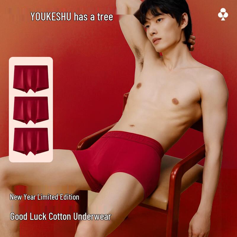 Herren Rote Baumwolle Antibakterielle Boxer-Slips