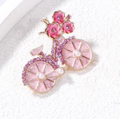 Wuli&baby Shining Bicycle Brooches For Women Unisex 2- Beautiful Taking Flowers Bike Brooch Pins Gifts