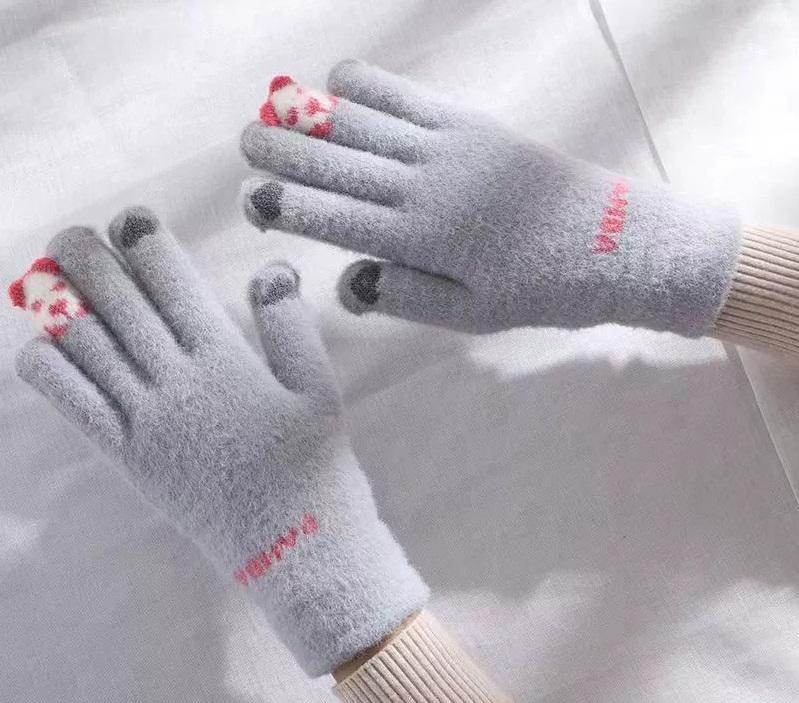 Winter Plush Gloves, Cycling Knitted Gloves, Autumn and Winter Cute Girls' Cold Resistant Gloves, Touch Screen Warm Gloves