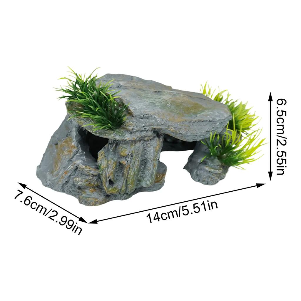 Reptile Hide Cave with Basking Platform Natural Rock Style Shelter Aquarium Decoration for Reptiles Freshwater Fish Shrimp