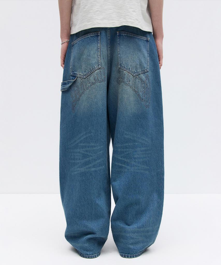 MAISON MINED Back-Point Denim Pants Mid Blue