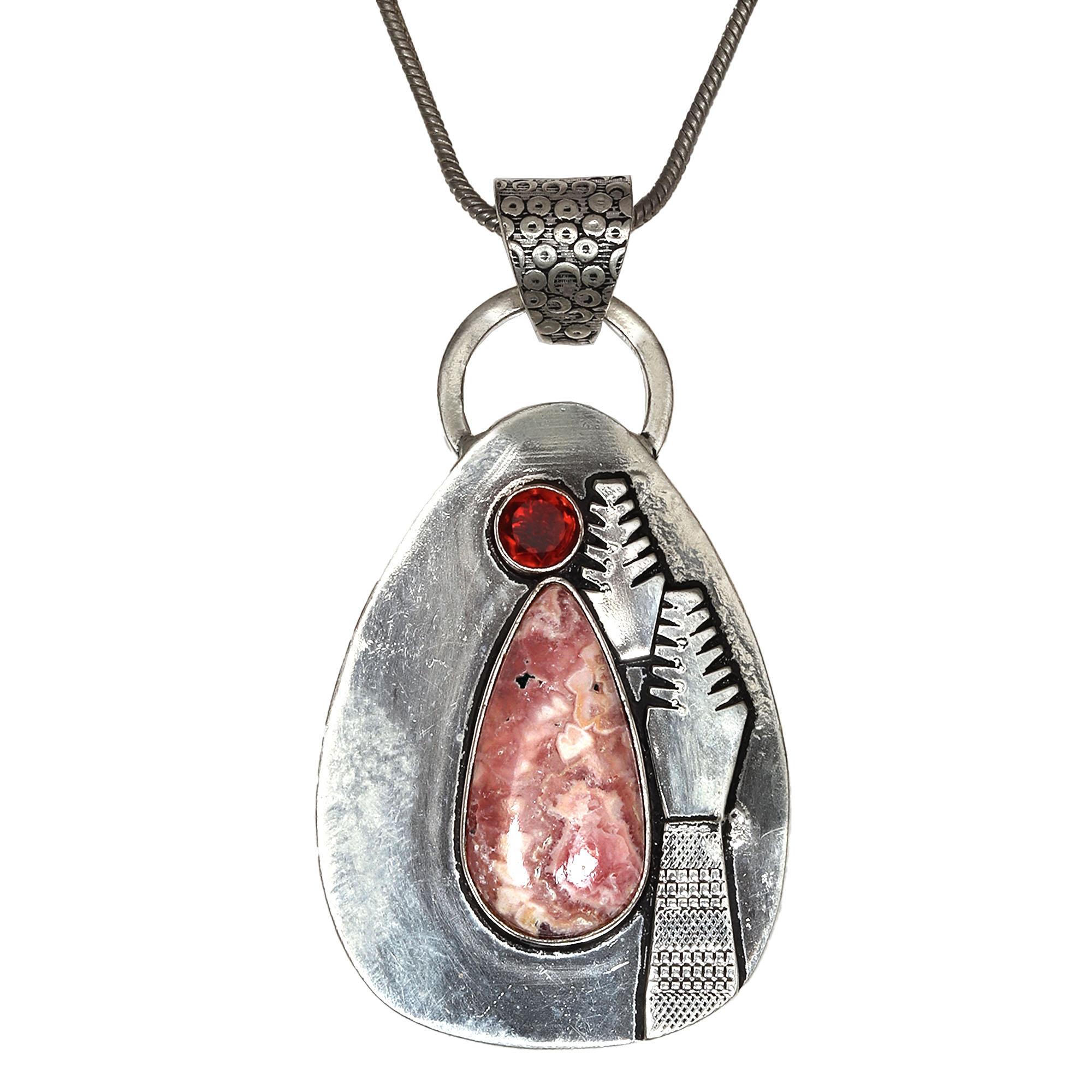 

Rhodochrosite Garnet Gemstone Mother s Day Silver Jewelry Pendant 2.75