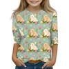 Children's 3/4 Sleeve Tops Casual Print T Shirt Round Neck Pullover Blouse