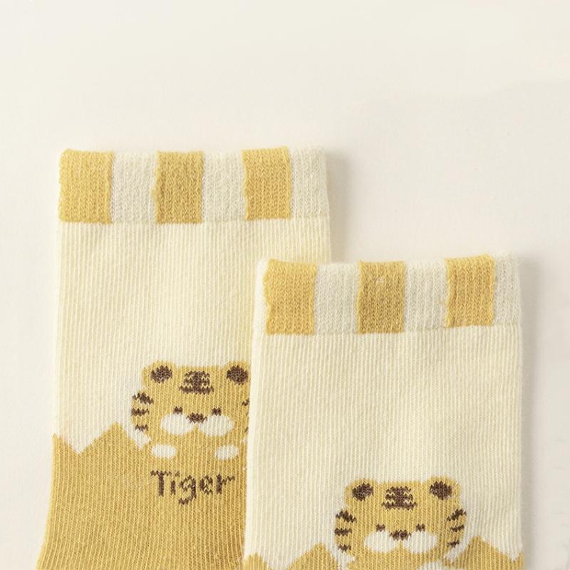 5Pairs/Set Baby Socks Spring Autumn Toddler Boys Girls Cute Tiger Middle Tube Socks For Kids Cute Letter Striped Cotton Sock
