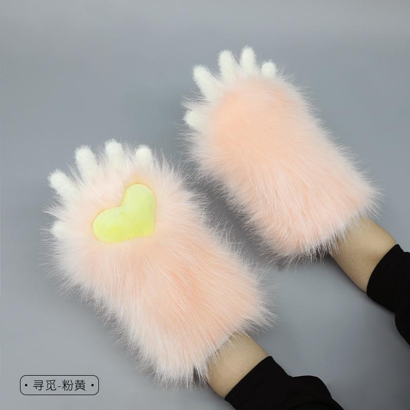 New Furry Animal Claws Handmade Cosplay Costume Fursuit Cat Claw Gloves Plush Claw Gloves Love Heart Anime Bear Paw Cute Mitten