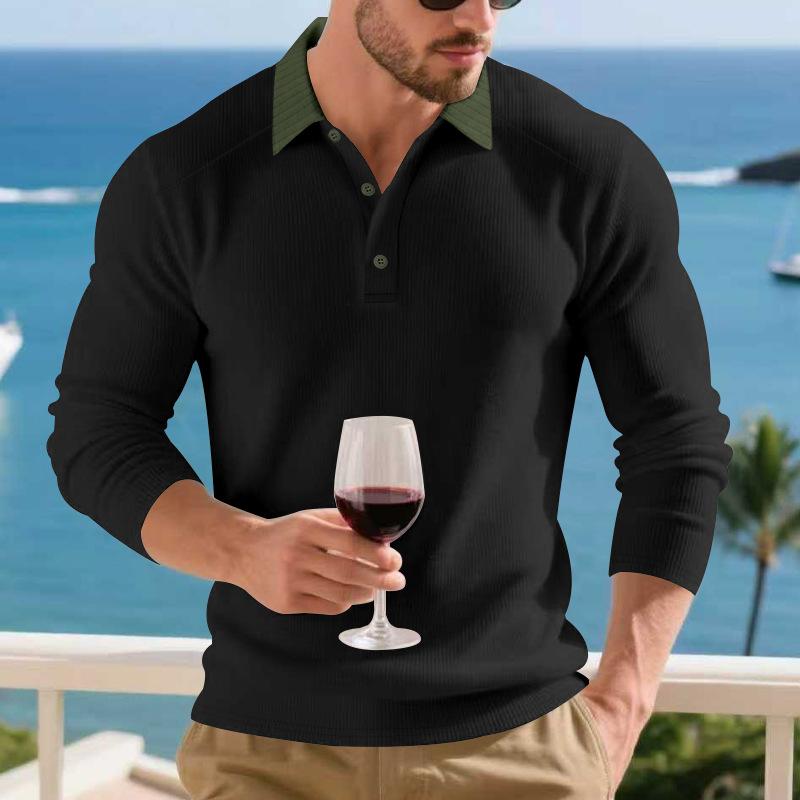 Spring and Autumn New Product Heavyweight Men's Loose Hollow Holiday Casual Lapel POLO Shirt Long Sleeve