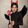 1 Set Cosplay Wings Set Feathered Angel Black Witch Wings Set With Headband Wand Halloween Role-playing Kids Angel Wings Outfit