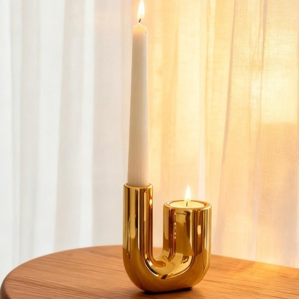 Creative U-shaped Ceramic Candle Holder Romantic Electroplating Silver Candlestick Holder Light Luxury Candle Stand Office