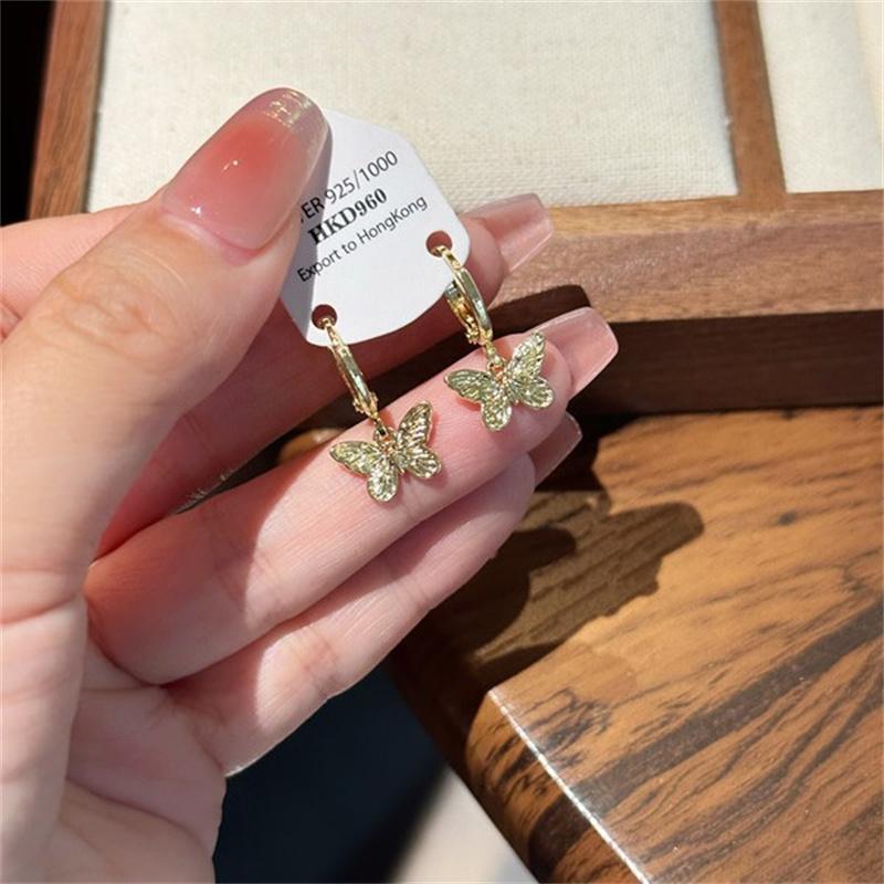 Korean Exquisite Golden Metal Butterfly Stud Earrings For Women Fashion Party Zircon Accessories